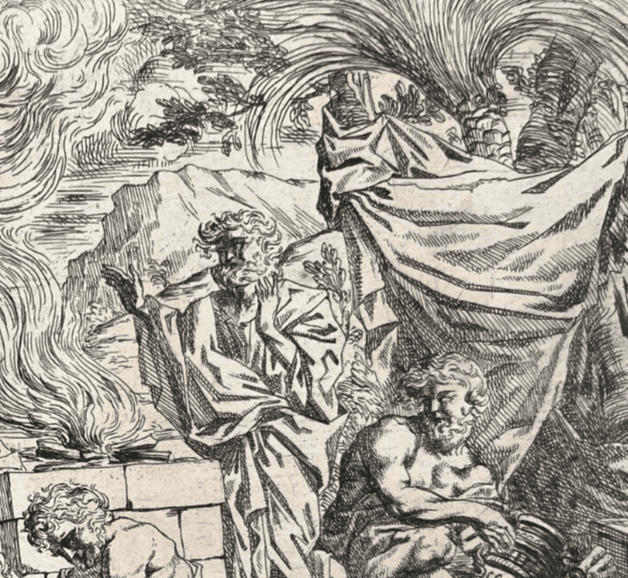 Antique Etching Original Religious, Bible, Fire, People, Moise image 5