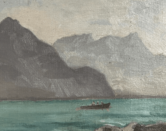 Antique Painting Original Maritime, Sea, Landscape, People, Boats signed image 4