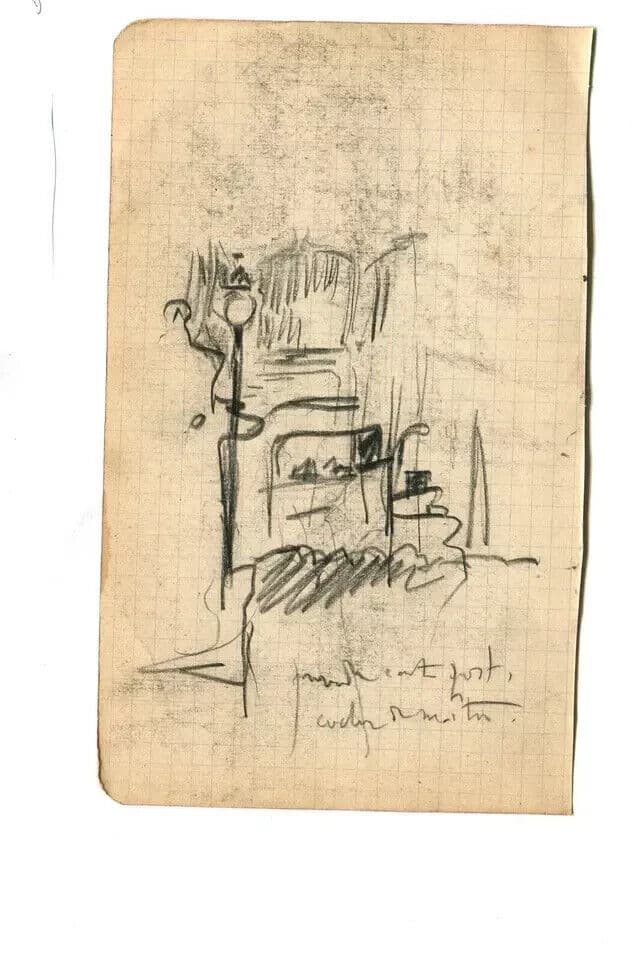 Antique Pencil Old Drawing Original City and Lighting image 4