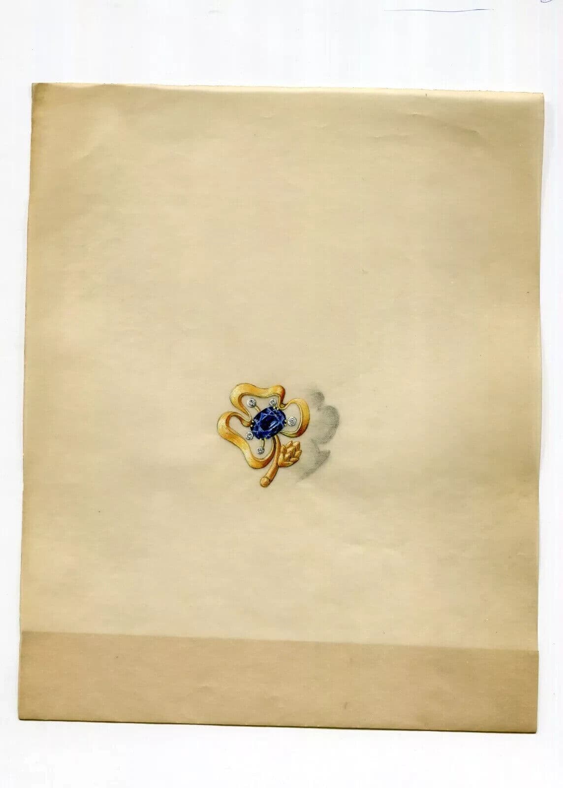 Vintage Drawing Art Deco Original Jewelry Saphir Gold Brooch Artwork image 6