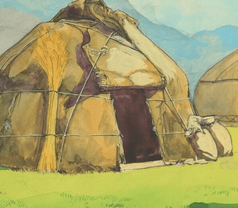 Antique Original Drawing Gouache, Illustration, Tents Kyrgyz image 3