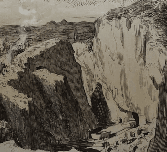 Vintage Original Drawing Cityview Mountain, Fire, Landscape, Fire image 5