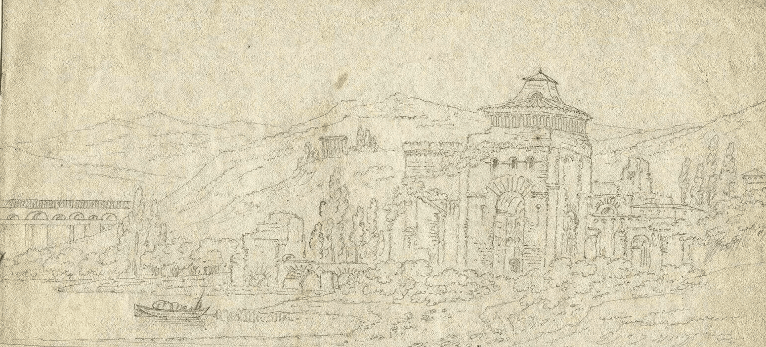 Antique Pencil Original Drawing 19th century Cityscape with Buildings image 2