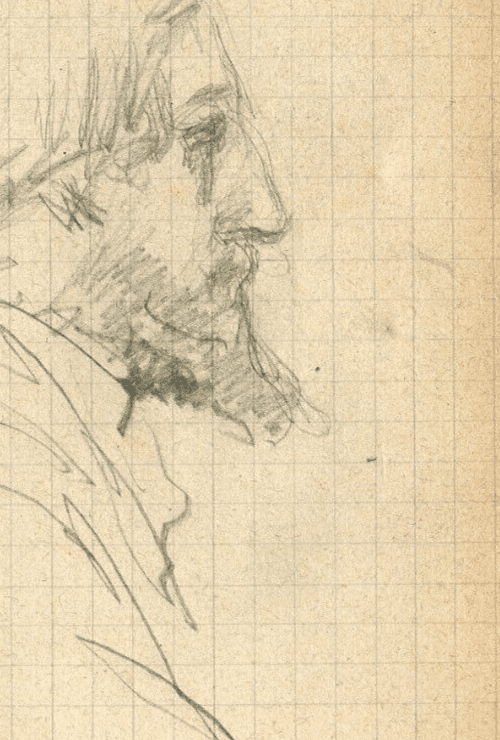 Antique Pencil Original Drawing Men Sketch with Beard signed image 3