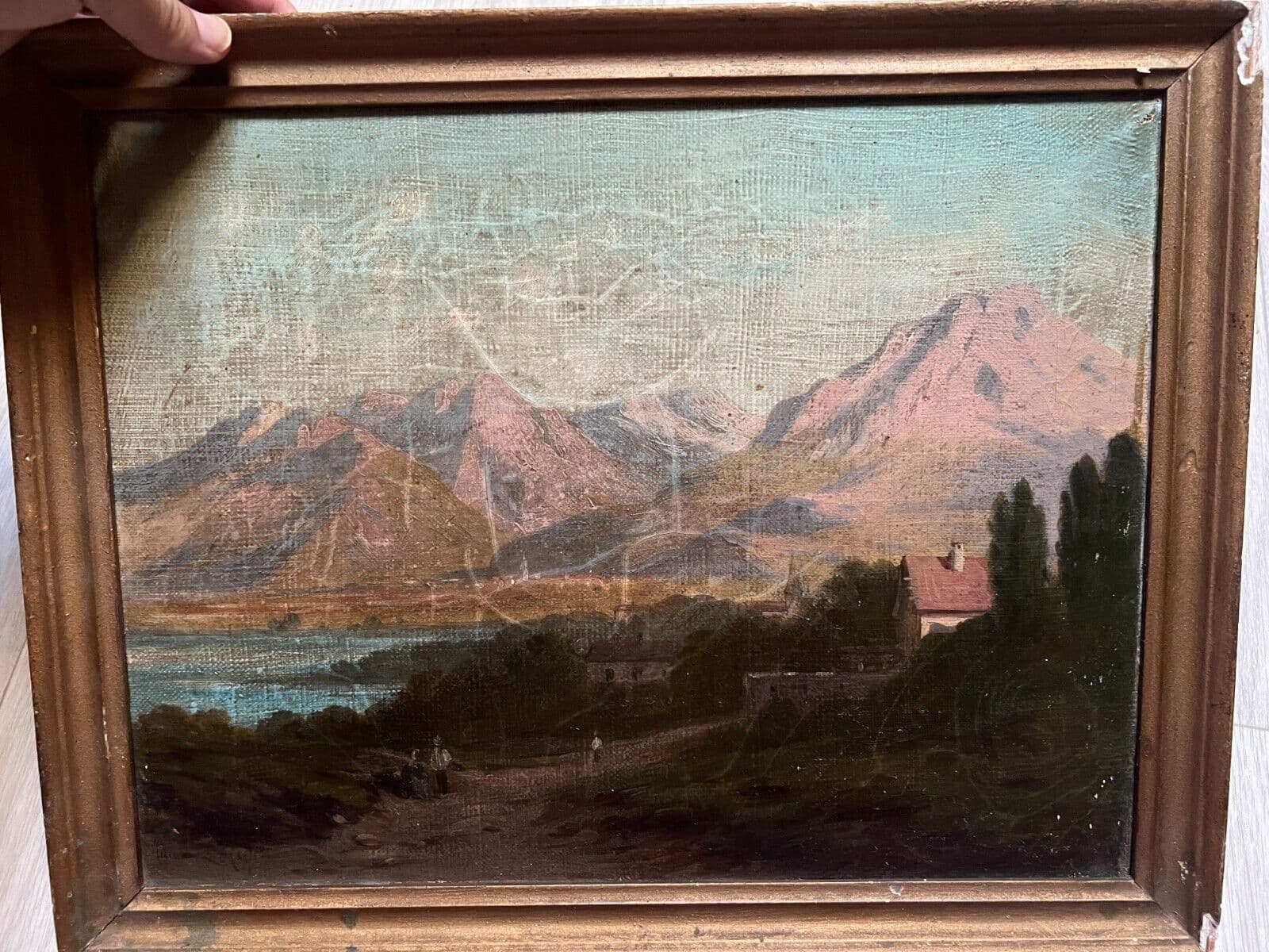 Antique Painting Original Landscape Mountains Italy's Alpine 19th century Framed image 5