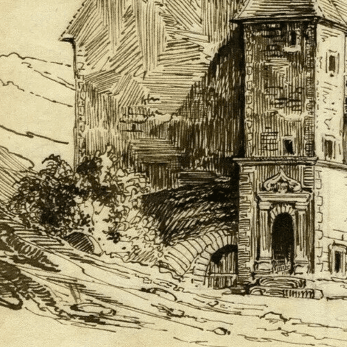 Antique Ink Drawing 19th century Conches Landscape 1841 image 2