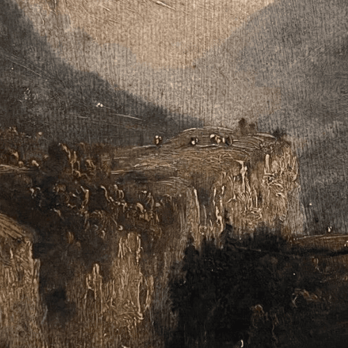 Antique Original Painting Landscape, Mountain, People, Alps 19th century image 3