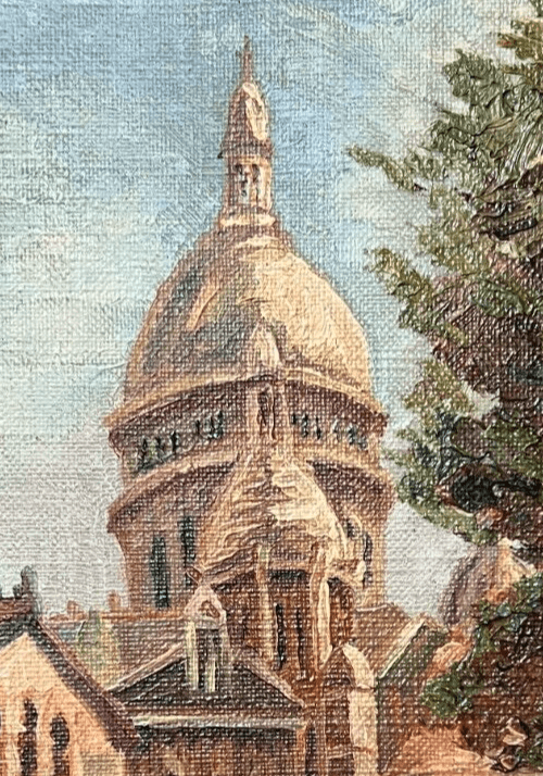Vintage Oil Painting Cityview, Church by A. POISSON (XX) image 3