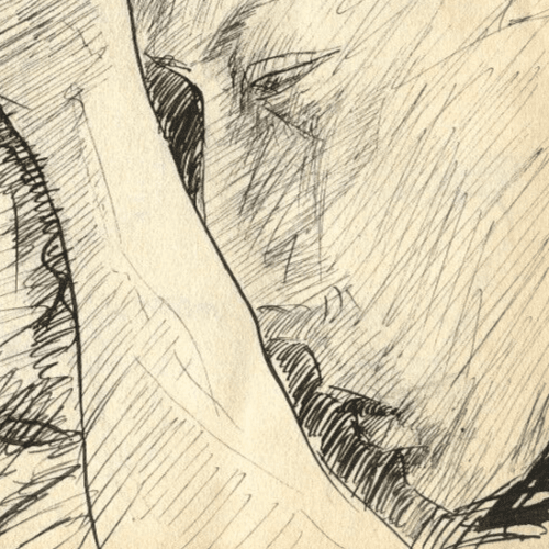 Vintage Ink Original Drawing Man Portrait, Sleeping, Arms image 6