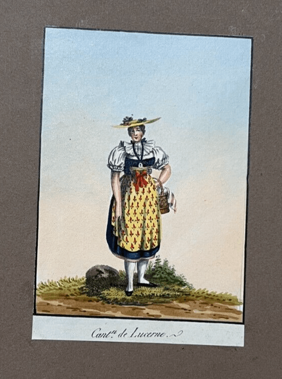Vintage Original Old Drawing People, Portrait Canton of Lucerne image 1