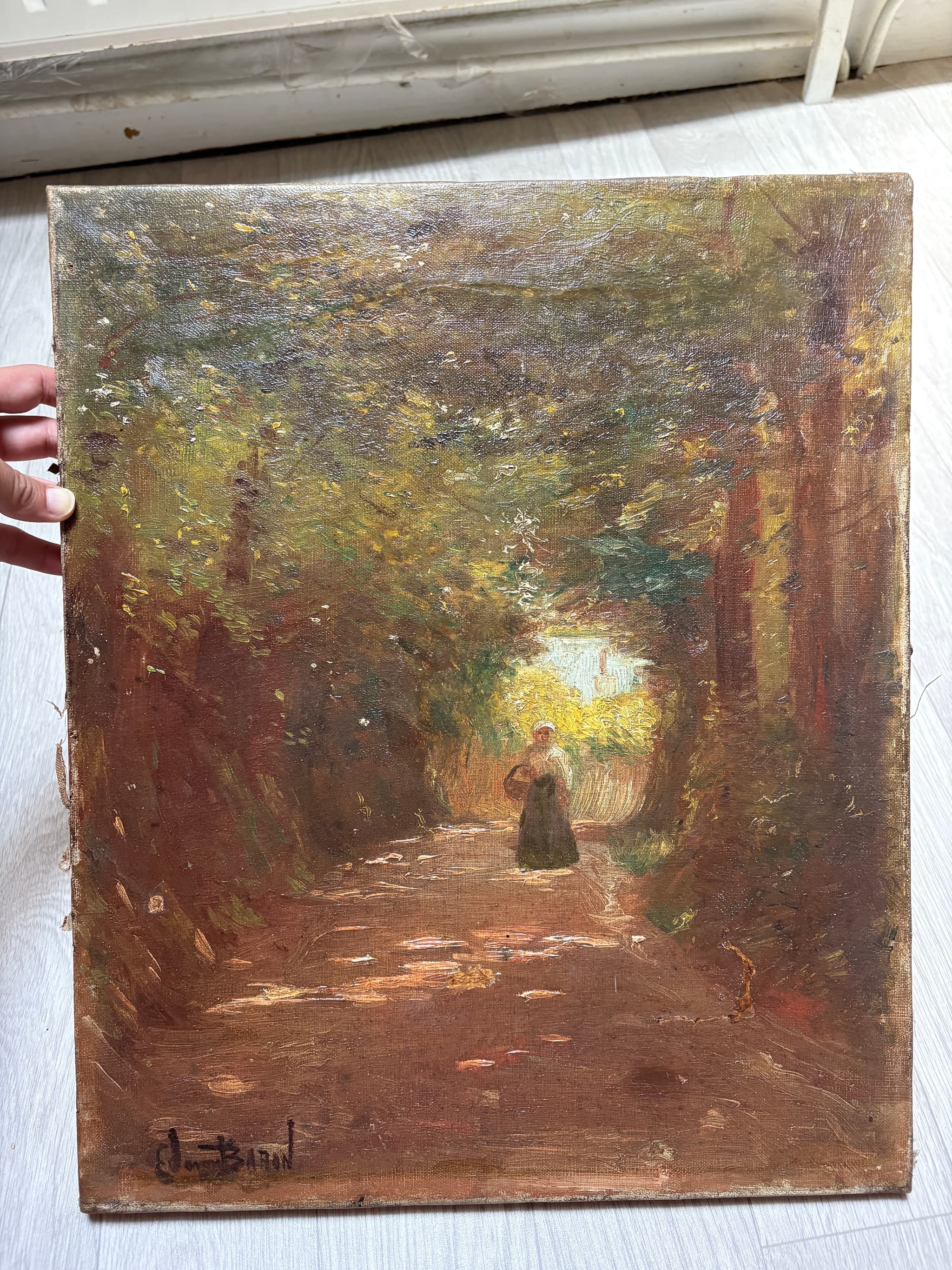 Antique Original Painting Landscape Impressionist Woman signed image 2