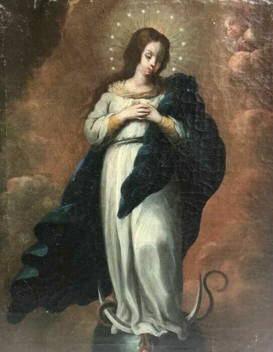 Painting Spanish Virgin Immaculate Conception c. 1700 image 1
