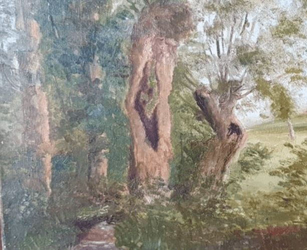 Antique Painting Original Landscape, Forest, Trees, Rocks signed 1888 image 4