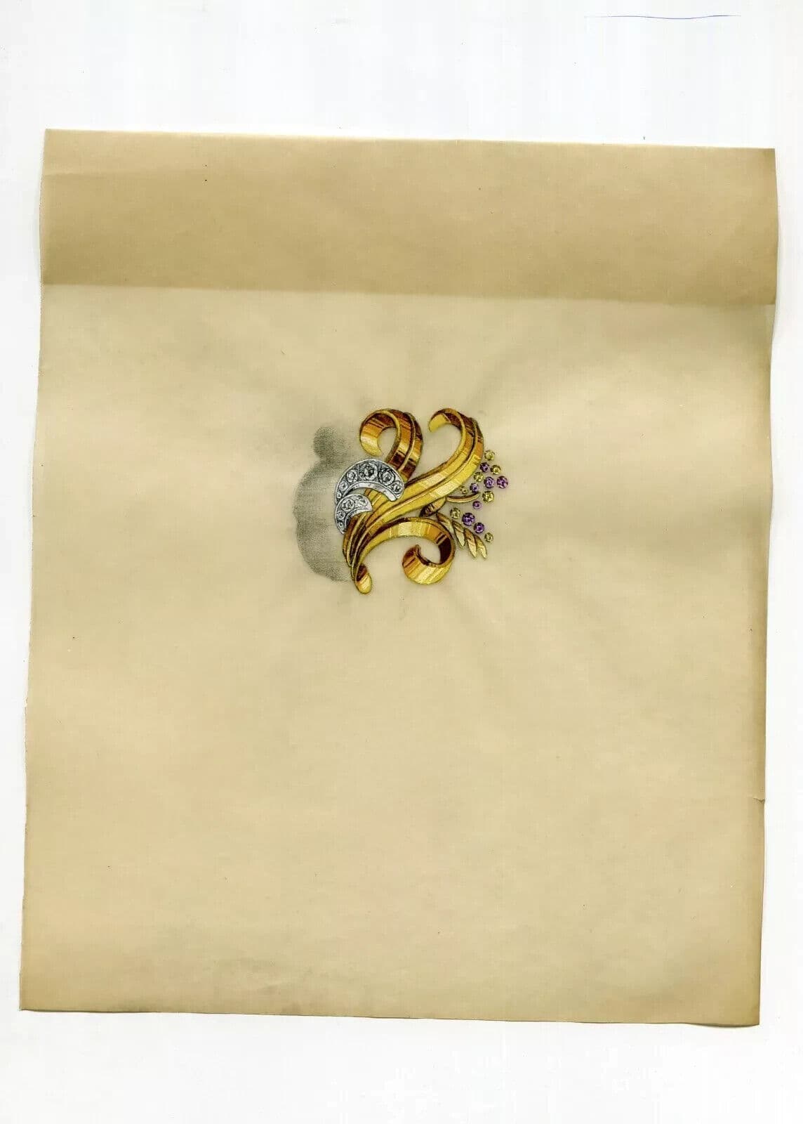 Antique Jewelry Drawing Original Art Deco Purple Diamond Stones Brooch image 7
