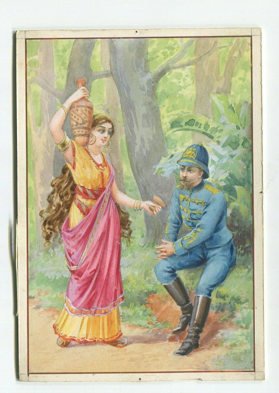 Antique Drawing Original Art Deco Gouache Illustration of People Lackmée image 2