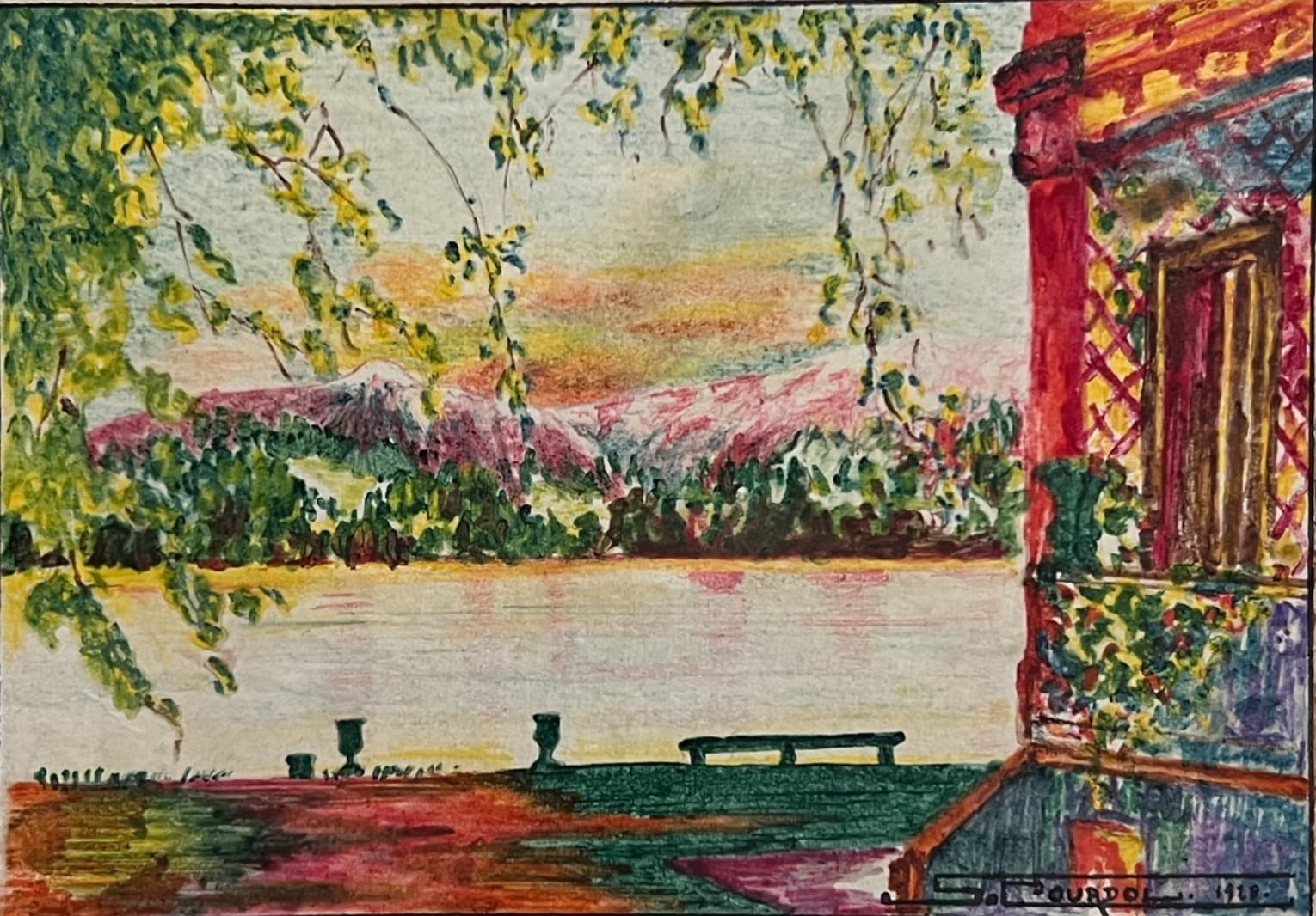 Drawing Summer Lakeview Landscape image 1