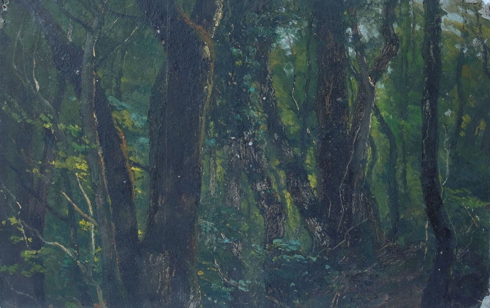 Antique Original Painting Landscape, Trees, Forest 19th century image 1