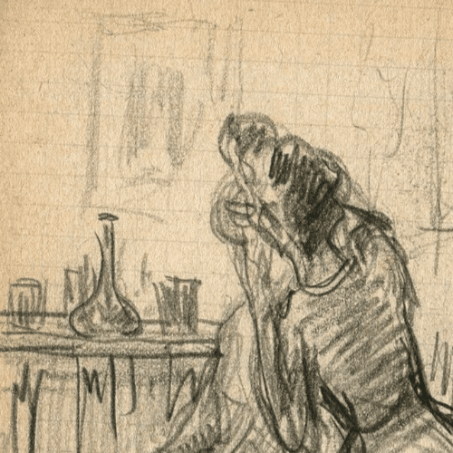 Antique Pencil Original Drawing signed Elegant Women Sitting image 2