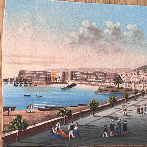Antique Original Drawing Italian, Napoli Landscape Cityview image 3