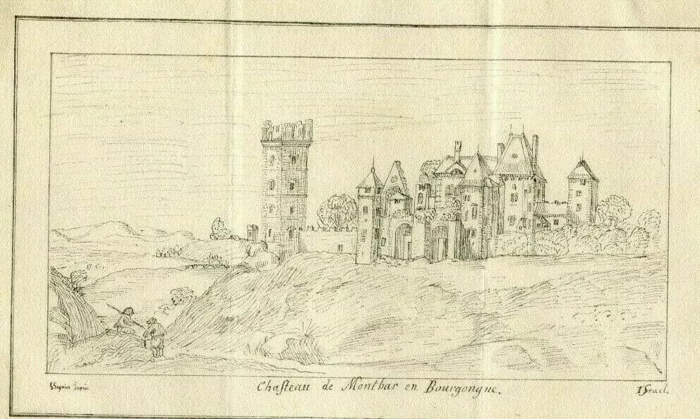 Antique Etching Israel SILVESTRE, Landscape Castle of Montbar Bourgogne image 5