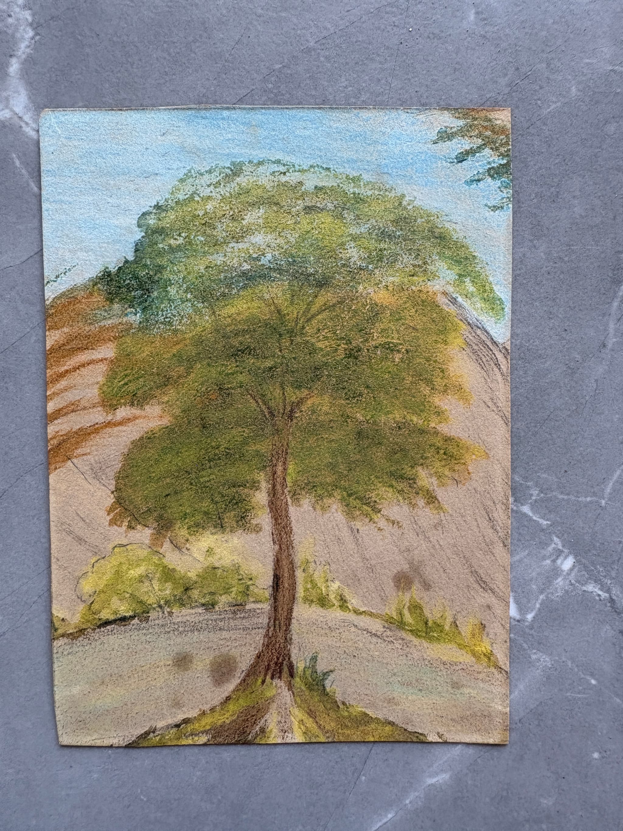 Antique Drawing Original Tree, Meadow, Landscape Artwork image 4