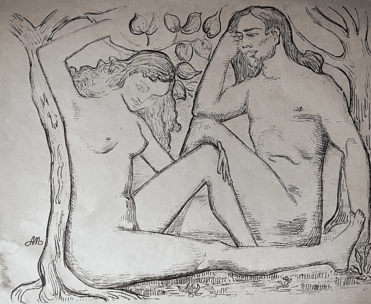 Antique Vintage Etching Aristide MAILLOL (1861-1944) Adam and Eve image 1
