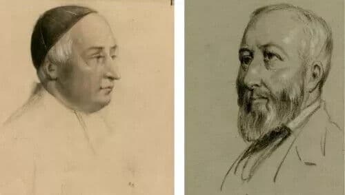 Antique Pencil Original Drawing 19th century Religious Men Portraits image 2