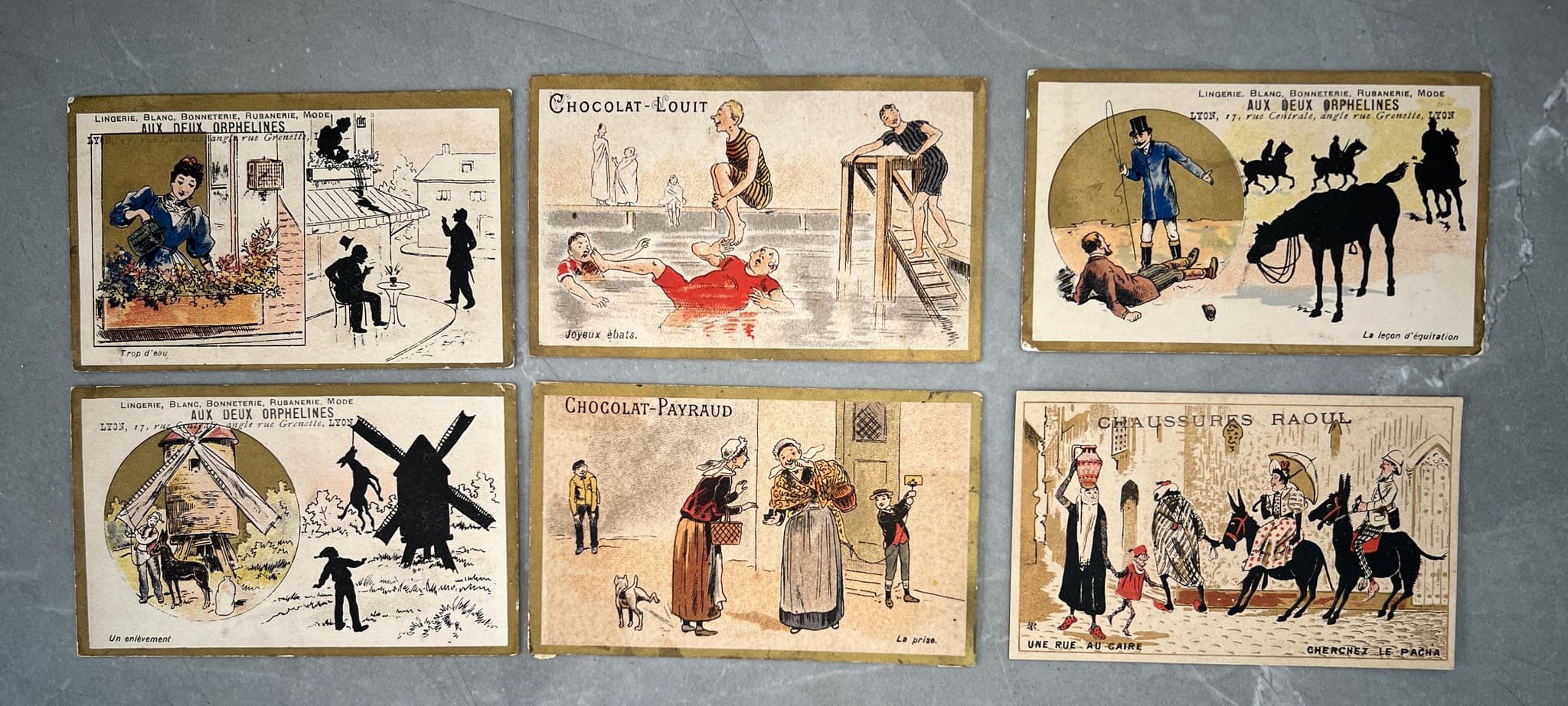 Set of 6 Antique Trade Cards - 19th Century Advertising Illustrations image 1