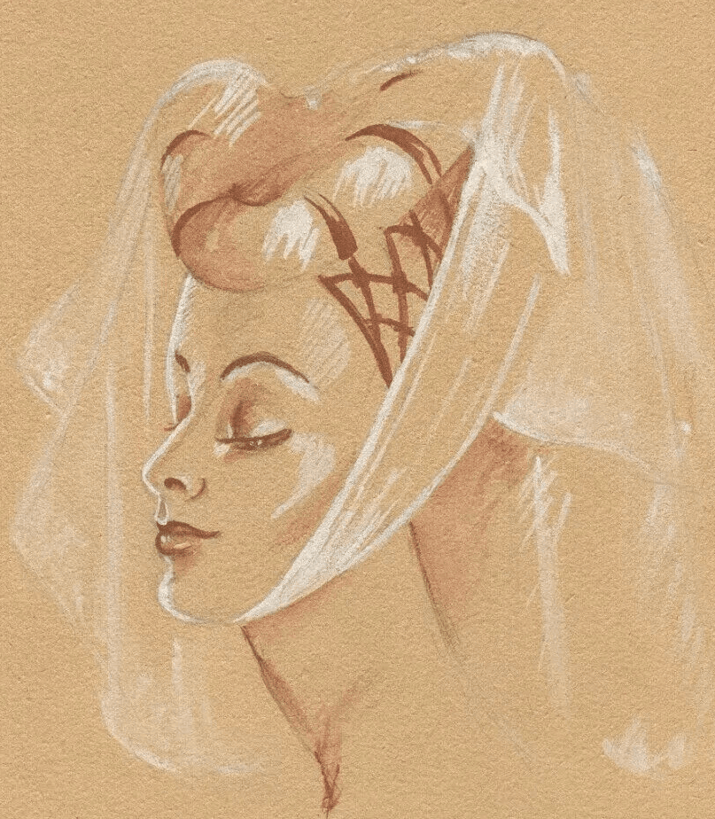 Vintage Red Chalk Original Drawing Woman Portrait, Faces, Princess, Figure image 1