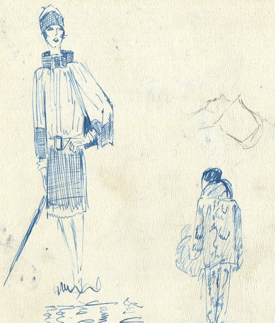 Vintage Ink Original Drawing Women and Texts circa 1930 image 1