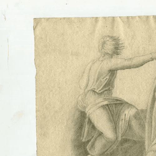 Antique Pencil Original Drawing 19th century Religious Scene, People image 2