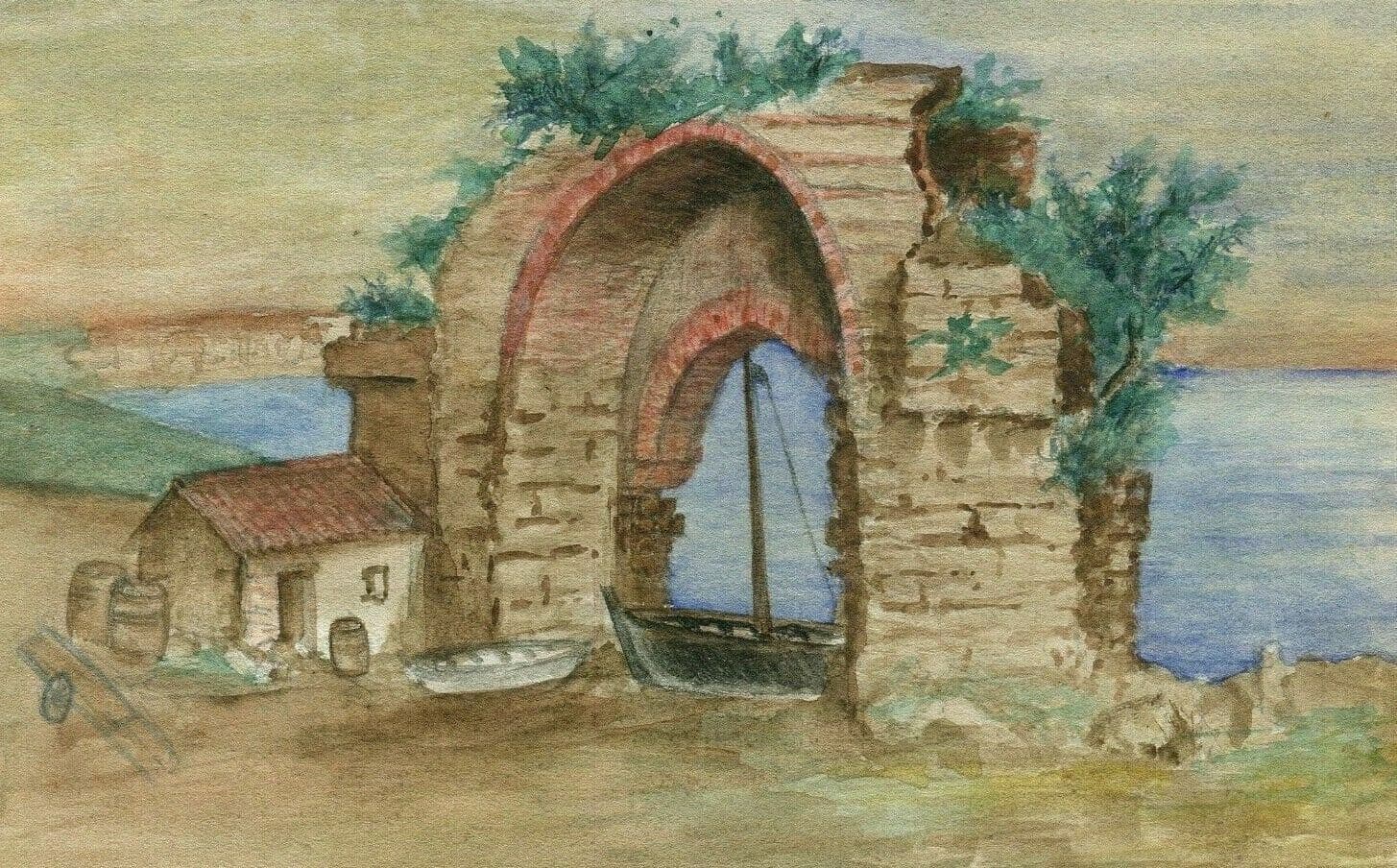 Vintage Drawing Candle, Béjaïa, Algeria, Landscape, Sea, Soummam image 1