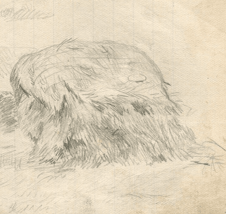 Vintage Pencil Original Drawing Landscape, Hay, Field image 1