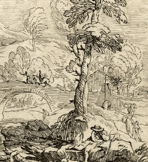 Antique Etching Antonio Domenico GABBIANI (1652-1726) Landscape and Figure image 3