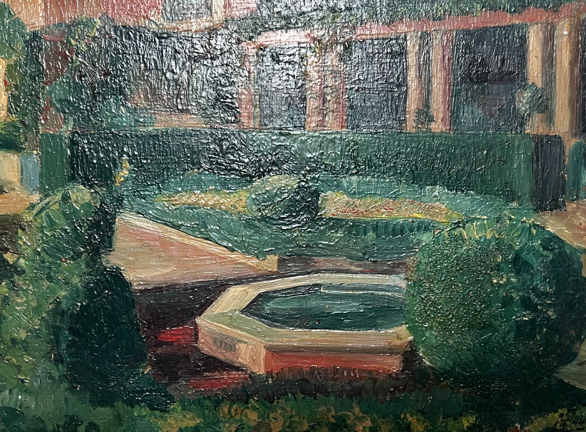 Painting House Garden Fountain Landscape
