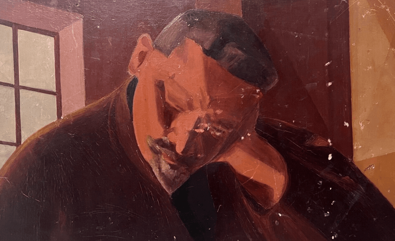 Antique Original Painting Red Man Portrait Sleeping image 1