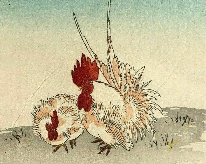 Japanese Woodprint Rooster Animal c. 1890 image 1