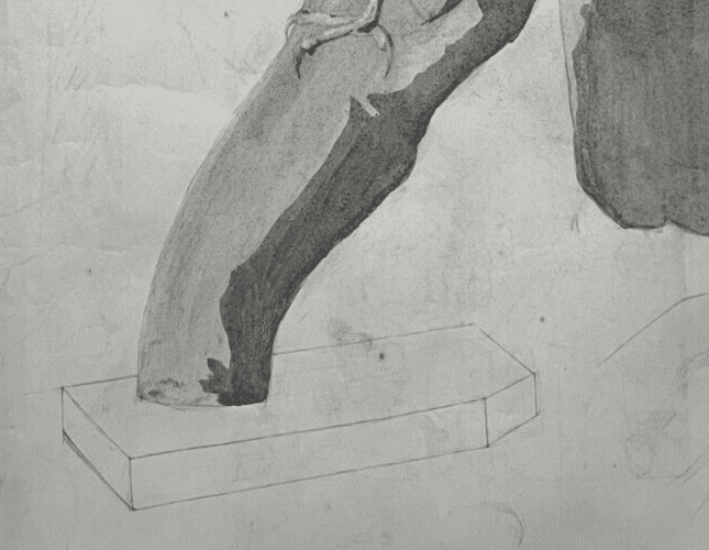 Antique Original Drawing Sculpture, Animal, Bird, Crow image 3
