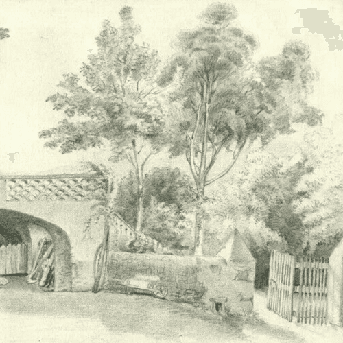 Antique Original Pencil Drawing Terrace, Garden Sketch, Artwork image 2