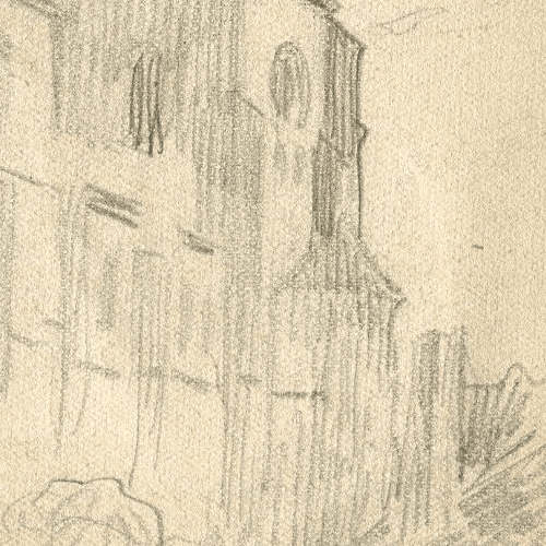 Vintage Pencil Original Drawing signed Village Art Nouveau Artwork image 3