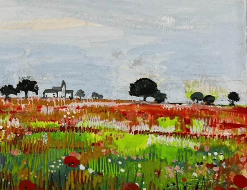 Original Vintage Drawing MICHEL-HENRY (1928-2016) Flowers Landscape with Trees image 2