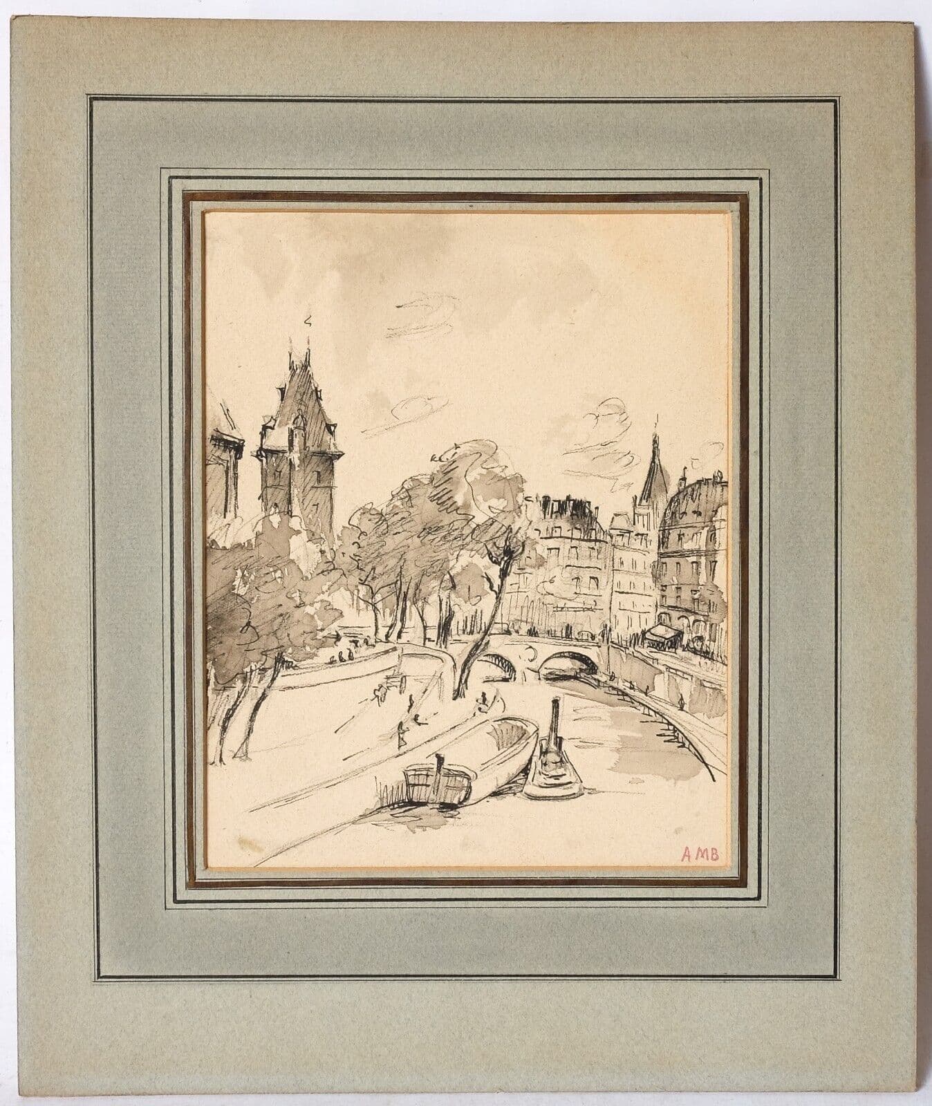 Antique Old Painting signed Averil BURLEIGH (1883-1949) Paris Cityview Landscape image 5