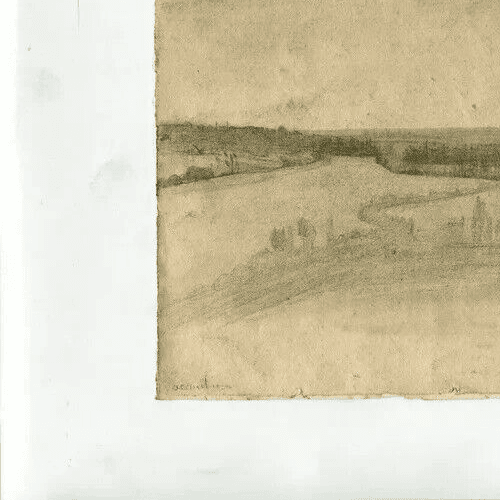 Antique Pencil Drawing 19th century of a Countryside Landscape image 2