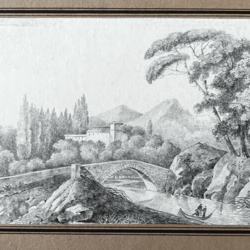 19th century Original Antique Pencil Drawing Landscape Village and Trees image 4