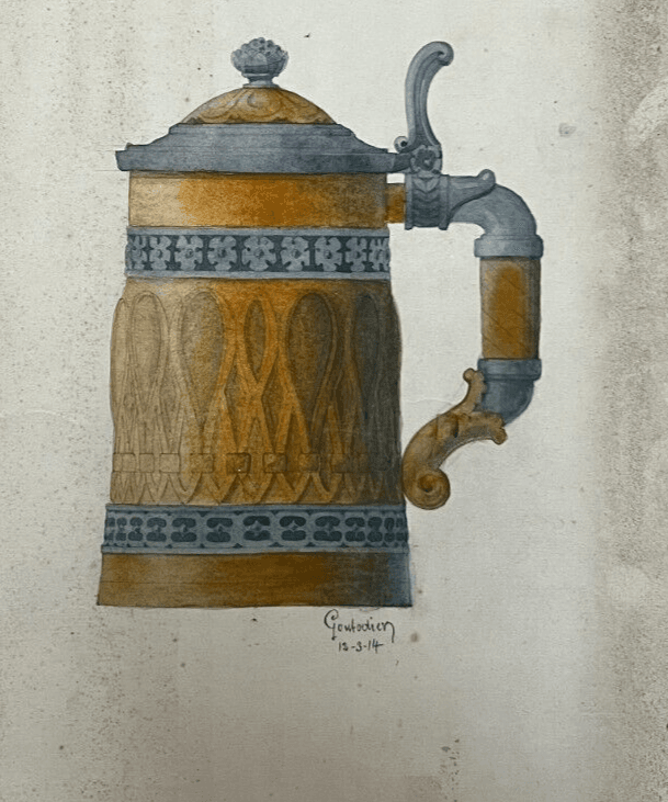 Antique Architecture Original Drawing Architecture, Water Can signed image 1