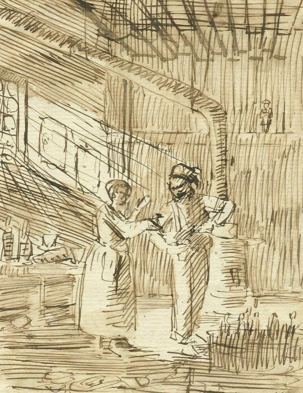 Drawing signed Genre Scene, Interior