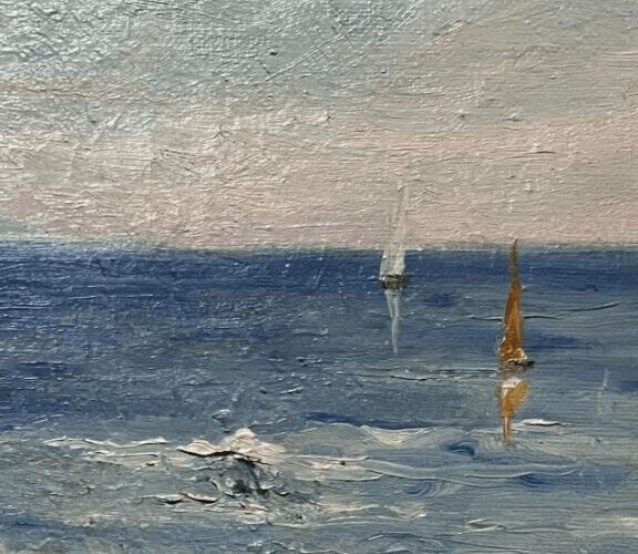 Antique Original Painting Landscape, Maritime, Boats, Sea, Waves signed image 5