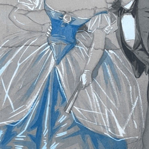 Original Antique 19th century Drawing Couple Dancing image 3