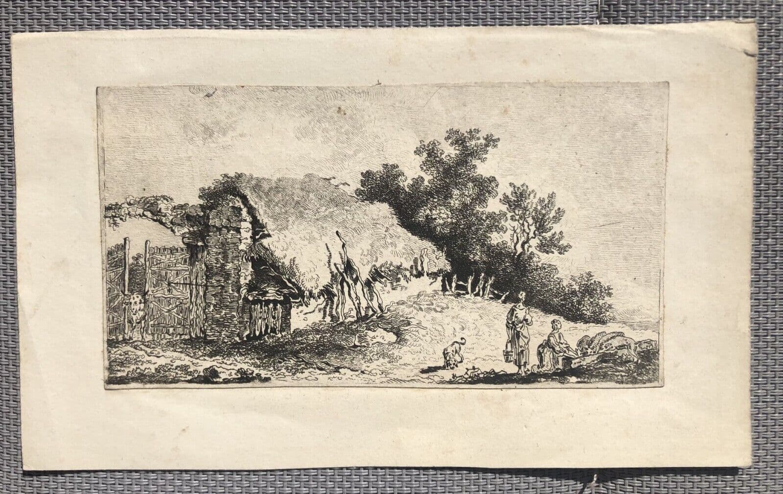 Antique Original Engraving Landscape, House, People, Frédéric Théodore Faber image 7