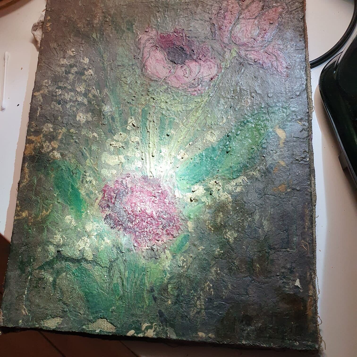 Antique Painting Original Flowers, Floral, Still Life, Poppy, Roses signed image 3